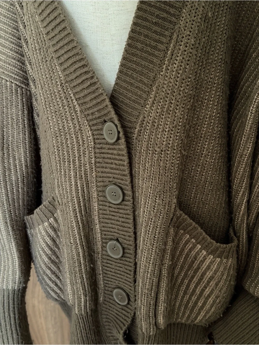 OAK + FORT Brown Ribbed Button-Front V-Neck Cardigan - Picture 2 of 5